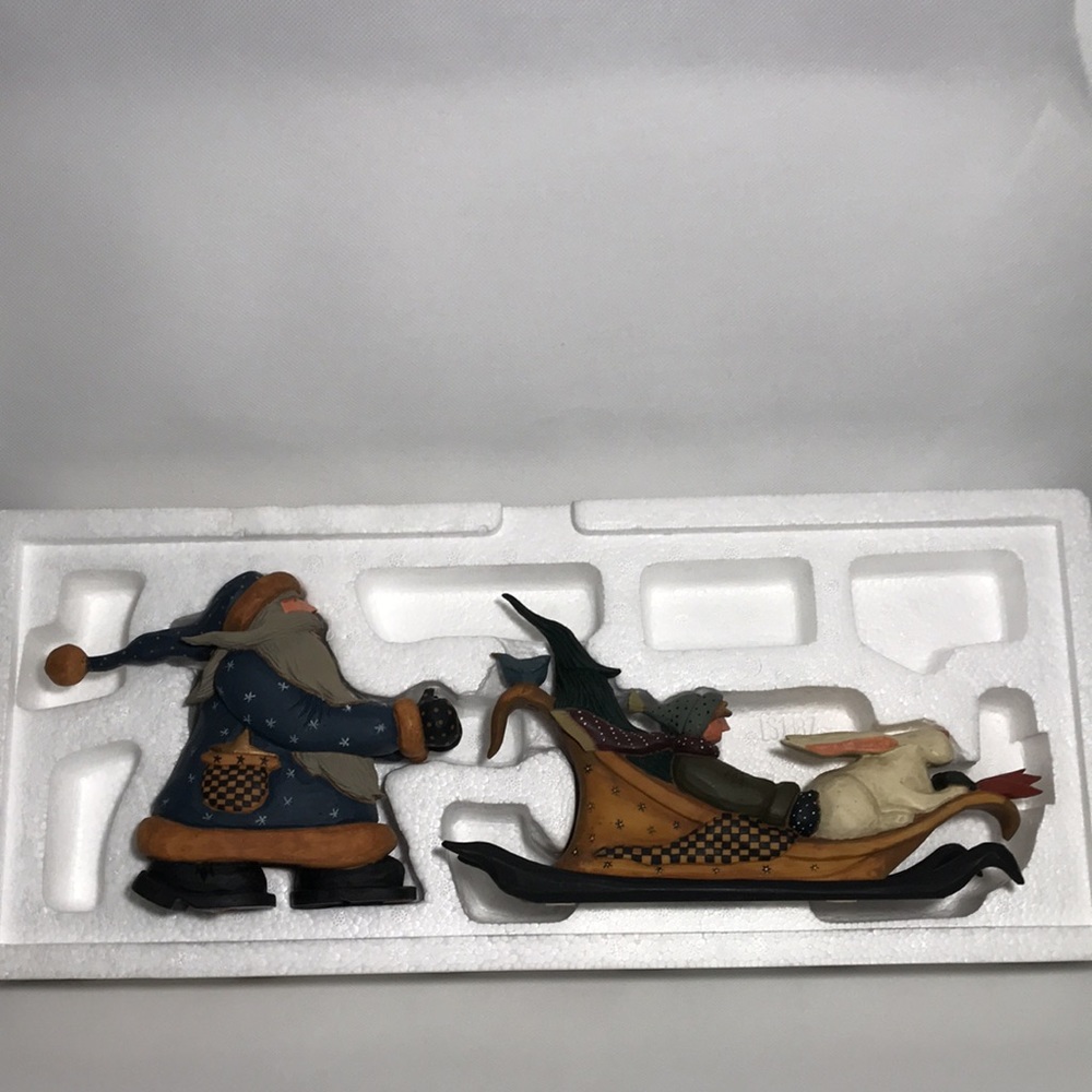 Williraye Studio Brand VTG 1996 SANTA PUSHING SLED Boy Rabbit 2 Locking Pieces